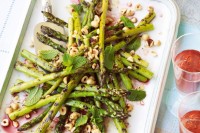 Barbecued asparagus with hazelnuts and mint