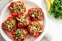 Roasted capsicums with Moroccan rice and lentils