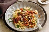 Chorizo ragu with spaghetti