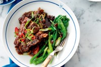 Asian-style braised beef short ribs with Chinese broccoli