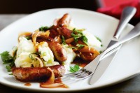 Sausages and champ mash with eschalot gravy