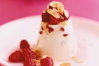 Turkish delight and yoghurt bavarois with raspberry syrup