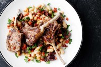 Orange & chilli lamb cutlets with warm white bean salad