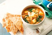 Chicken and barley soup with cheesy flatbreads