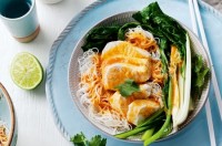 Coconut chicken with red curry and greens