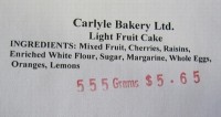 Allergy Alert - undeclared milk and sulphites in Carlyle Bakery Light Fruit Cake