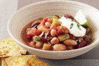 Four-bean chilli with tortilla crisps
