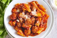 Slow-cooker pork and veal meatballs with rigatoni