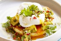 Curtis' poached eggs with coriander-lime sauce and avocado