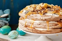 Chocolate pavlova with spiced pears and butterscotch sauce