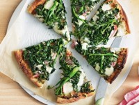 Silverbeet, broccolini and mozzarella pizza