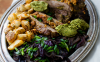 Recipe for orange and mint-stuffed lamb with sweet-and-sour cabbage