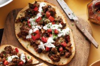 Indian-style lamb & eggplant pizzas