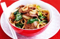 Sticky char siu pork and noodles