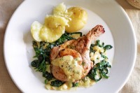 Mustard pork cutlets with creamed spinach