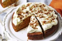 Pumpkin and pecan cake with sour cream frosting