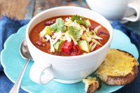Mexican tomato and bean soup with cheese toasts
