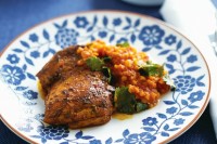 Yoghurt-rubbed chicken with tomato lentils