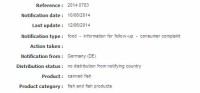 glass fragments in canned fish from Spain