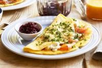 Curtis' smoked salmon omelette with goats cheese and beetroot relish