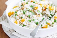 Cheat's pumpkin and pea risotto