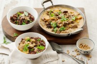 Massaman beef curry on toasted coconut red rice