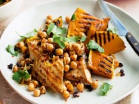 Cumin chicken and pumpkin with warm chickpea salsa