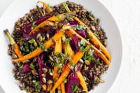 Lentil, roast beetroot and baby carrot salad