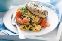 Smoked salmon bagels with herbed scrambled eggs