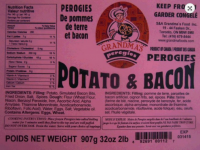 Grandma's Perogies brand Potato & Bacon Perogies contain undeclared soy