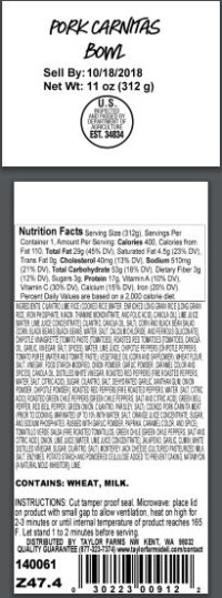 Taylor Farms Northwest LLC Recalls Pork Carnitas Bowl Products
