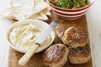 Lamb rissoles with tabouli and hommus