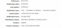 unsuitable organoleptic characteristics (bad smell, bitter taste) of sesame from India