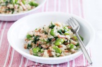 Broad bean, bacon and spinach risotto