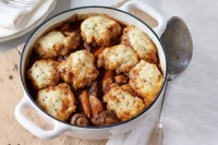 Beef and vegetable casserole with rosemary dumplings