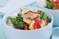 Marinated tofu and shiitake mushroom stir fry