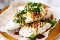 Barbecued fish with Thai dressing and coconut rice