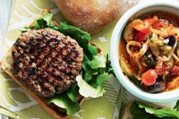 Beef burgers with quick ratatouille