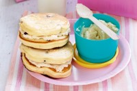 Blueberry pikelets with honey ricotta