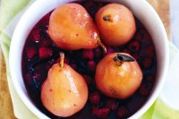 Slow-cooker poached raspberry pears