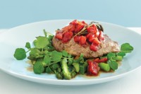 Beef with capsicum relish and watercress salad
