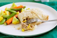 Chicken and corn filo parcels