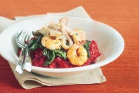 Beetroot risotto with seafood marinara