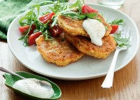 Lamb and sweet potato fritters with spiced yoghurt