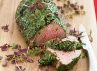 Marinated beef fillet rolled in fresh herbs