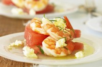 Watermelon, feta & prawn salad