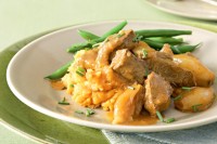 Slow-cooked beef with sweet potato mash