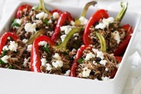Capsicums stuffed with rice, quinoa and lentil salad