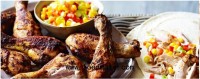 Chicken fajita drumsticks with Mexican corn salad
